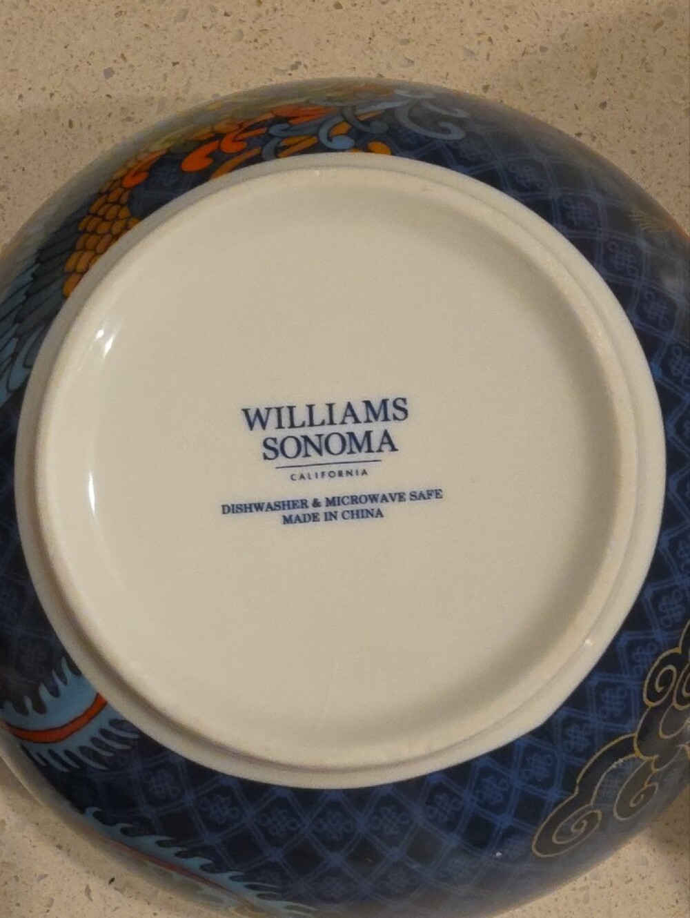 Williams Sonoma Dragon & Phoenix Ceramic Bowls - Blue, Red, Gold - Picture 2 of 5